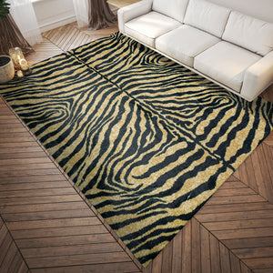 Homeroots 3' X 5' Black And Gold Animal Print Shag Handmade Non Skid Area Rug  Polyester 491633