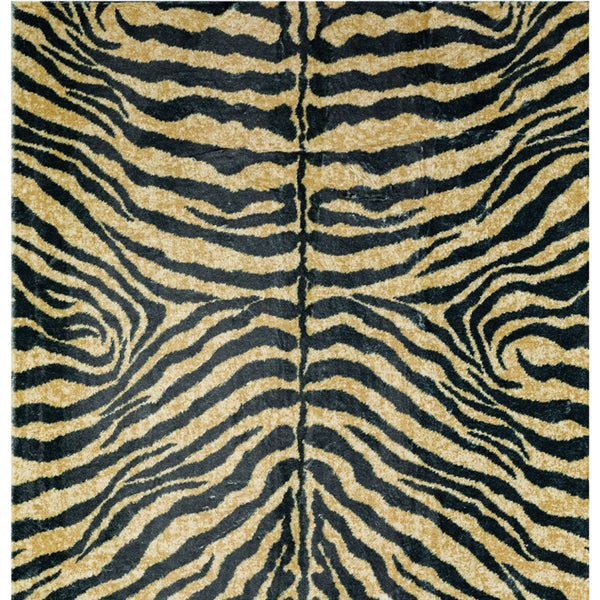 Homeroots 3' X 5' Black And Gold Animal Print Shag Handmade Non Skid Area Rug  Polyester 491633