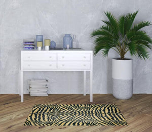 Homeroots 3' X 5' Black And Gold Animal Print Shag Handmade Non Skid Area Rug  Polyester 491633