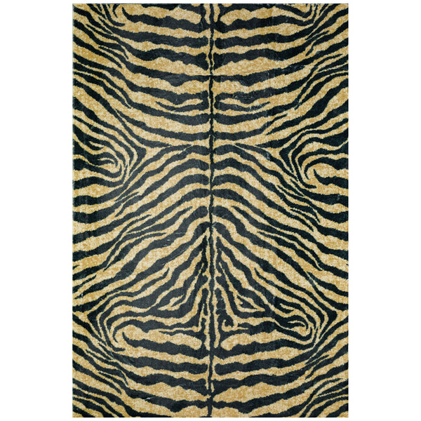 Homeroots 3' X 5' Black And Gold Animal Print Shag Handmade Non Skid Area Rug  Polyester 491633