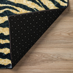 Homeroots 5' X 8' Black And Gold Animal Print Shag Handmade Non Skid Area Rug  Polyester 491634