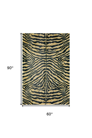 Homeroots 5' X 8' Black And Gold Animal Print Shag Handmade Non Skid Area Rug  Polyester 491634