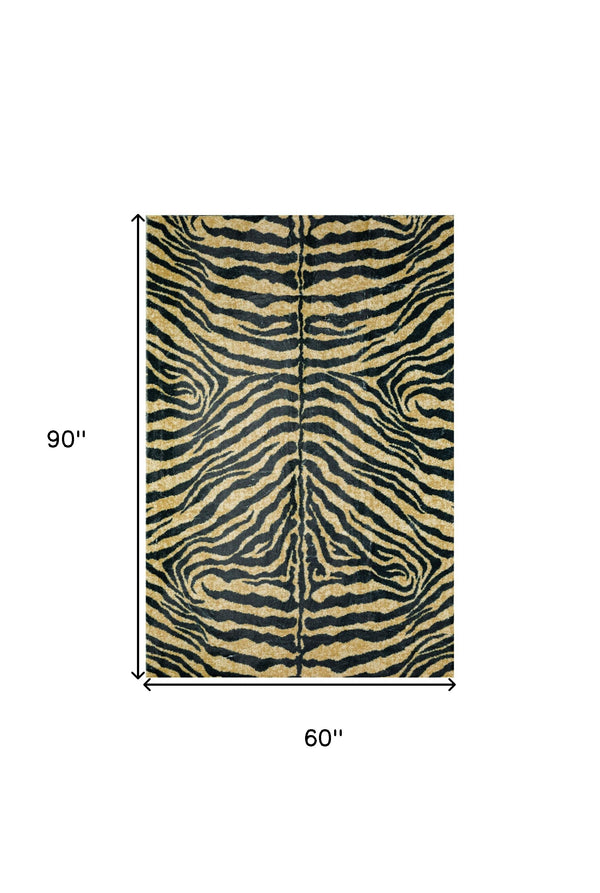 Homeroots 5' X 8' Black And Gold Animal Print Shag Handmade Non Skid Area Rug  Polyester 491634