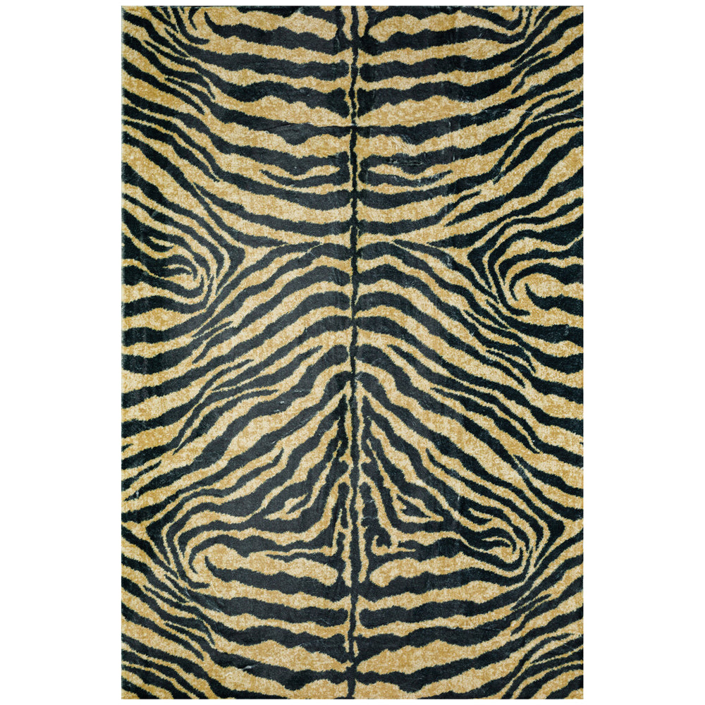 Homeroots 5' X 8' Black And Gold Animal Print Shag Handmade Non Skid Area Rug  Polyester 491634