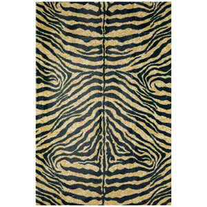 Homeroots 5' X 8' Black And Gold Animal Print Shag Handmade Non Skid Area Rug  Polyester 491634