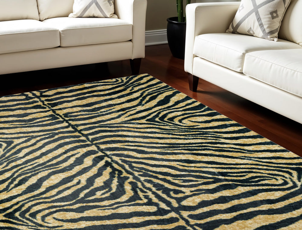 Homeroots 8' X 10' Black And Gold Animal Print Shag Handmade Non Skid Area Rug  Polyester 491635