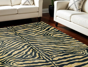 Homeroots 8' X 10' Black And Gold Animal Print Shag Handmade Non Skid Area Rug  Polyester 491635