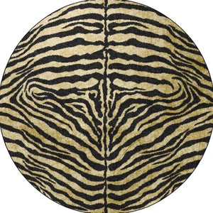 Homeroots 8' X 8' Black And Gold Round Animal Print Shag Handmade Non Skid Area Rug  Polyester 491636