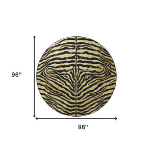 Homeroots 8' X 8' Black And Gold Round Animal Print Shag Handmade Non Skid Area Rug  Polyester 491636