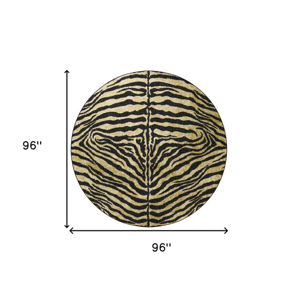 Homeroots 8' X 8' Black And Gold Round Animal Print Shag Handmade Non Skid Area Rug  Polyester 491636