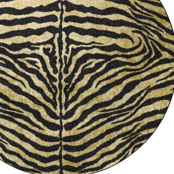 Homeroots 8' X 8' Black And Gold Round Animal Print Shag Handmade Non Skid Area Rug  Polyester 491636