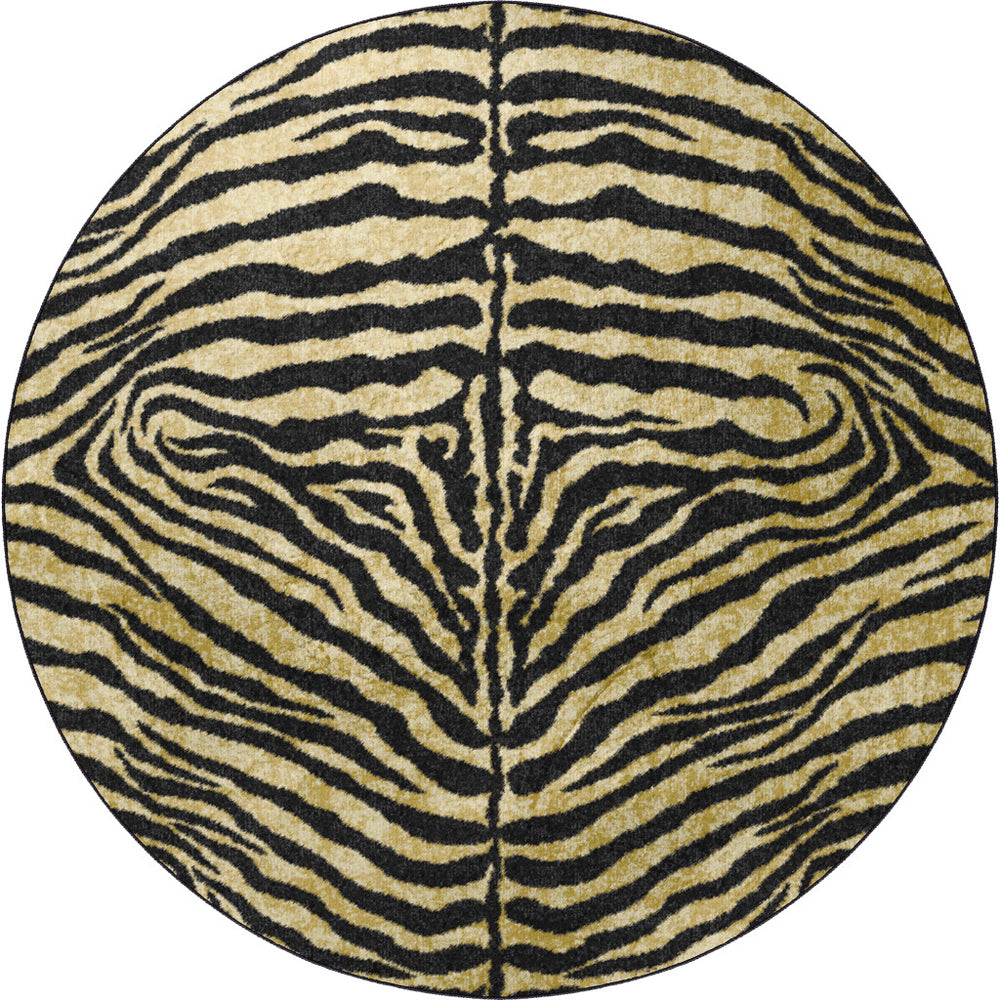 Homeroots 8' X 8' Black And Gold Round Animal Print Shag Handmade Non Skid Area Rug  Polyester 491636
