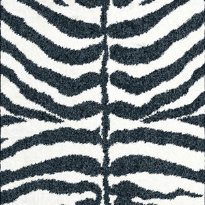 Homeroots 3' X 8' Black And White Zebra Print Shag Handmade Non Skid Runner Rug  Polyester 491638