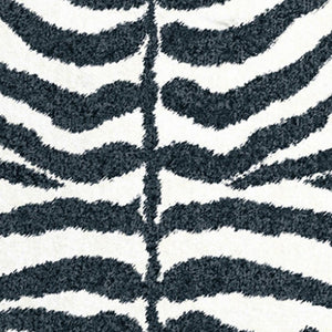 Homeroots 3' X 8' Black And White Zebra Print Shag Handmade Non Skid Runner Rug  Polyester 491638