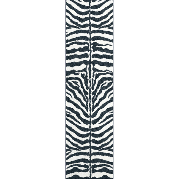 Homeroots 3' X 8' Black And White Zebra Print Shag Handmade Non Skid Runner Rug  Polyester 491638