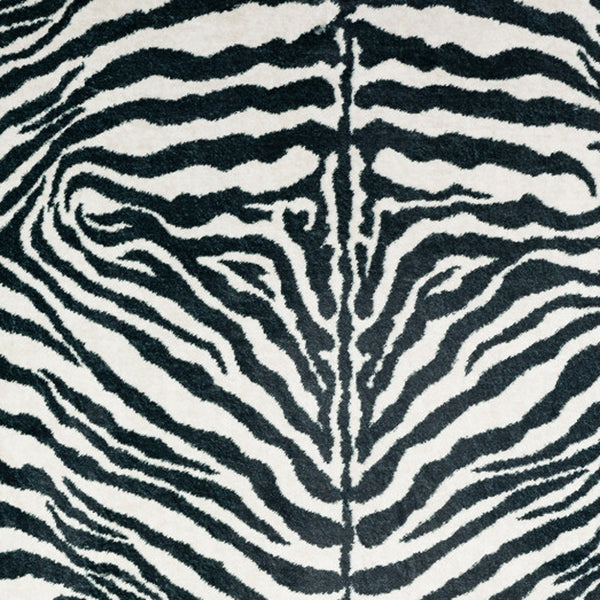 Homeroots 3' X 5' Black And White Zebra Print Shag Handmade Non Skid Area Rug  Polyester 491639