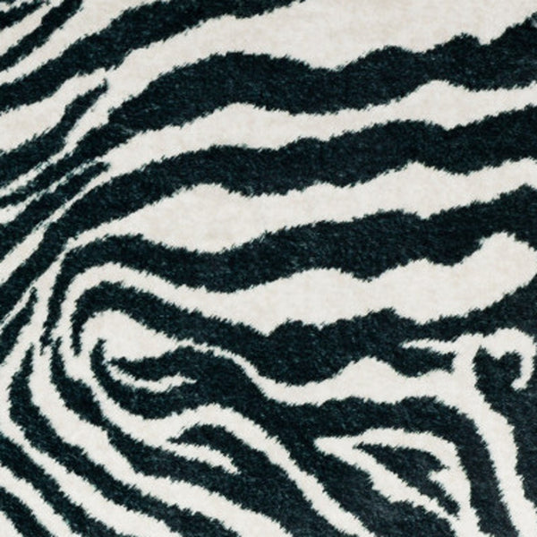 Homeroots 3' X 5' Black And White Zebra Print Shag Handmade Non Skid Area Rug  Polyester 491639