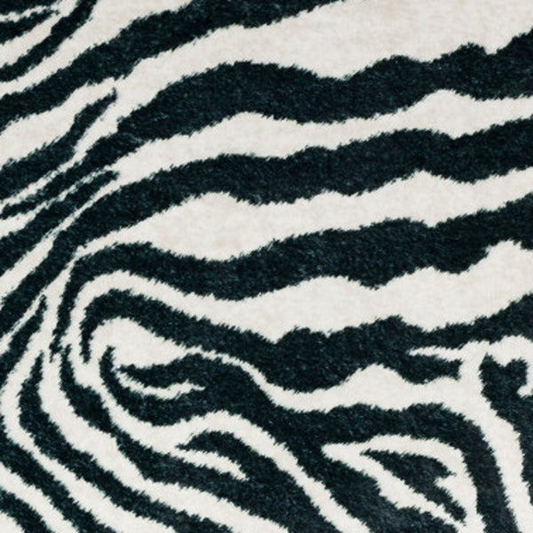 Homeroots 5' X 8' Black And White Zebra Print Shag Handmade Non Skid Area Rug  Polyester 491640