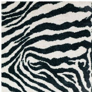 Homeroots 5' X 8' Black And White Zebra Print Shag Handmade Non Skid Area Rug  Polyester 491640