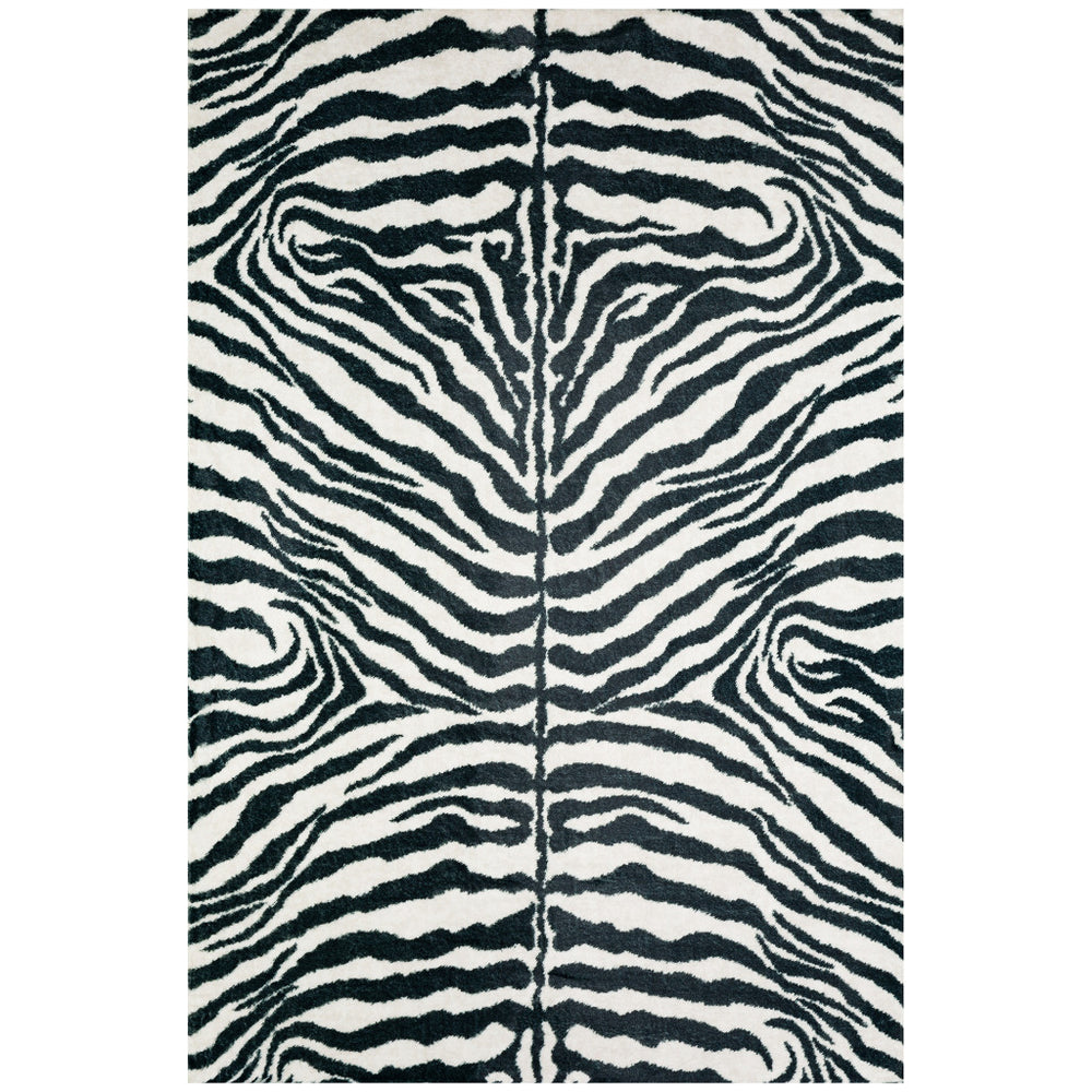 Homeroots 8' X 10' Black And White Zebra Print Shag Handmade Non Skid Area Rug  Polyester 491641