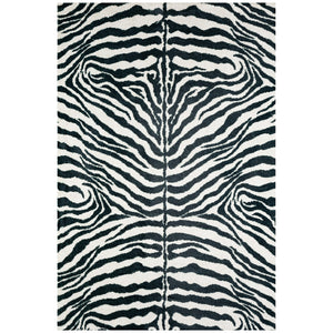Homeroots 8' X 10' Black And White Zebra Print Shag Handmade Non Skid Area Rug  Polyester 491641
