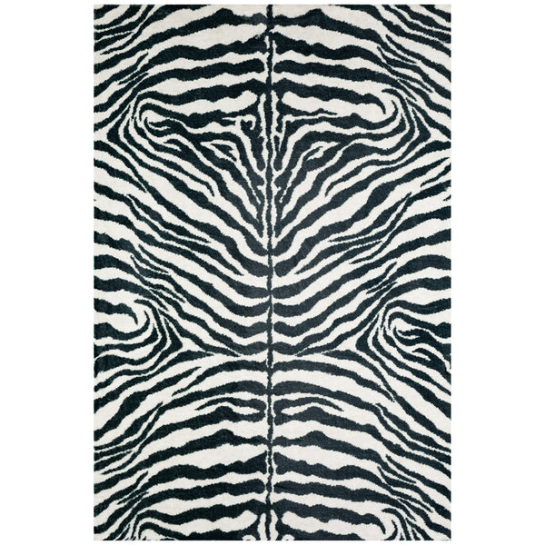 Homeroots 8' X 10' Black And White Zebra Print Shag Handmade Non Skid Area Rug  Polyester 491641