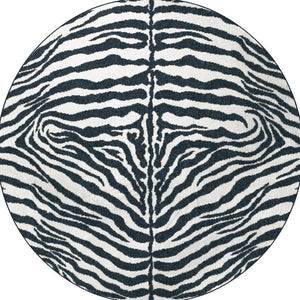 Homeroots 8' X 8' Black And White Zebra Print Round Shag Handmade Non Skid Area Rug  Polyester 491642