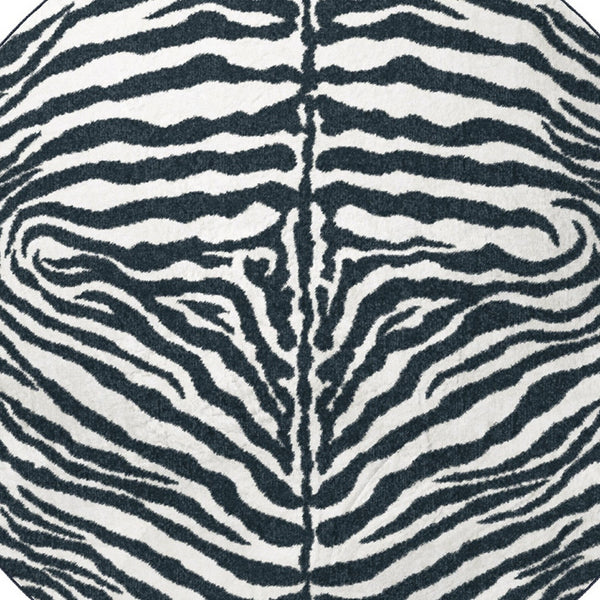 Homeroots 8' X 8' Black And White Zebra Print Round Shag Handmade Non Skid Area Rug  Polyester 491642