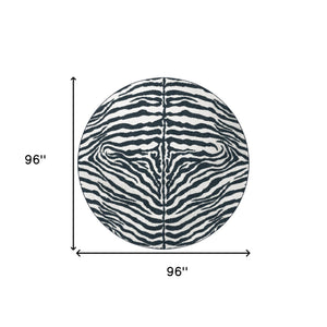 Homeroots 8' X 8' Black And White Zebra Print Round Shag Handmade Non Skid Area Rug  Polyester 491642