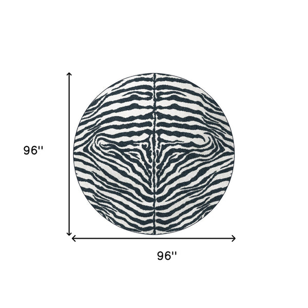 Homeroots 8' X 8' Black And White Zebra Print Round Shag Handmade Non Skid Area Rug  Polyester 491642