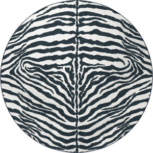 Homeroots 8' X 8' Black And White Zebra Print Round Shag Handmade Non Skid Area Rug  Polyester 491642
