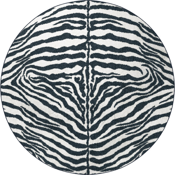 Homeroots 8' X 8' Black And White Zebra Print Round Shag Handmade Non Skid Area Rug  Polyester 491642