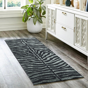 Homeroots 2' X 8' Black And Gray Zebra Print Shag Handmade Non Skid Runner Rug  Polyester 491644