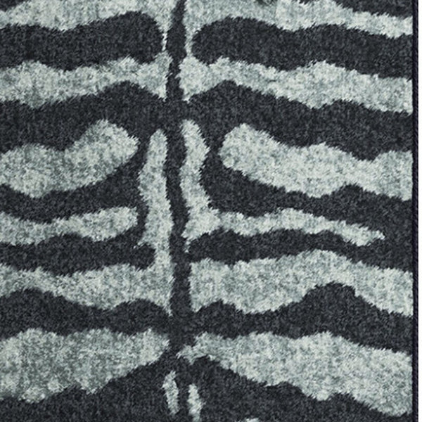 Homeroots 2' X 8' Black And Gray Zebra Print Shag Handmade Non Skid Runner Rug  Polyester 491644