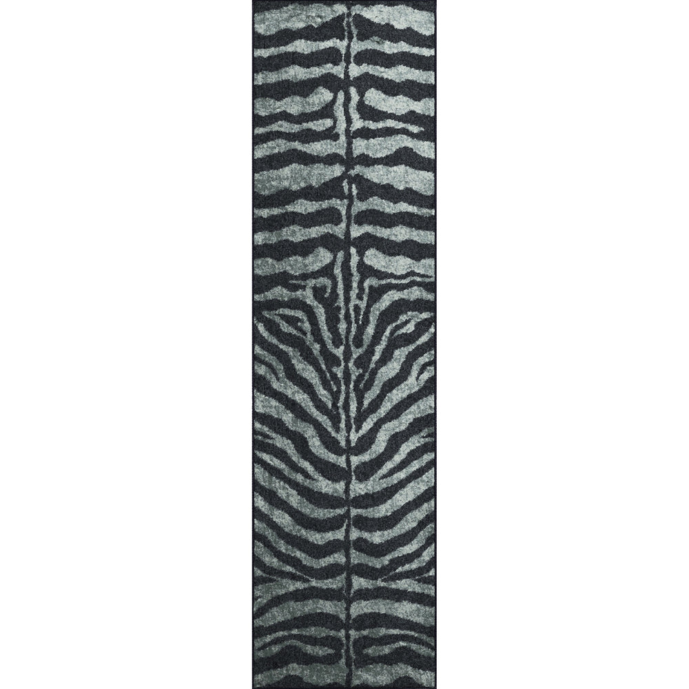 Homeroots 2' X 8' Black And Gray Zebra Print Shag Handmade Non Skid Runner Rug  Polyester 491644