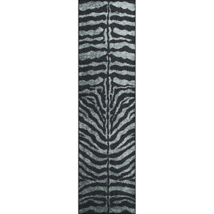 Homeroots 2' X 8' Black And Gray Zebra Print Shag Handmade Non Skid Runner Rug  Polyester 491644