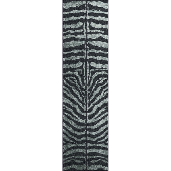 Homeroots 2' X 8' Black And Gray Zebra Print Shag Handmade Non Skid Runner Rug  Polyester 491644