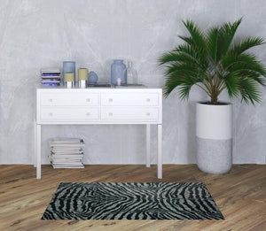 Homeroots 3' X 5' Black And Gray Zebra Print Shag Handmade Non Skid Area Rug  Polyester 491645