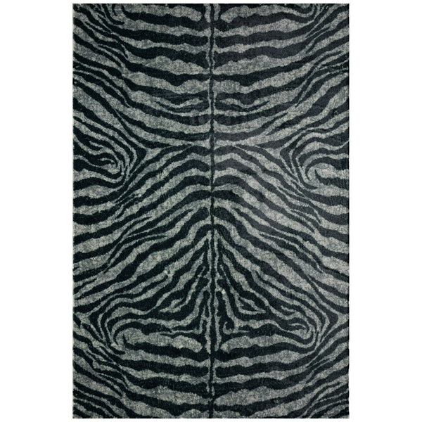 Homeroots 3' X 5' Black And Gray Zebra Print Shag Handmade Non Skid Area Rug  Polyester 491645