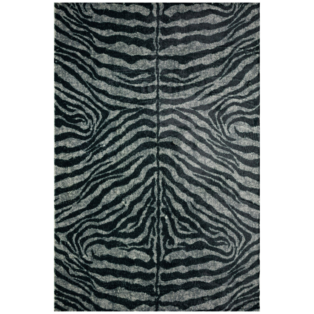 Homeroots 5' X 8' Black And Gray Zebra Print Shag Handmade Non Skid Area Rug  Polyester 491646