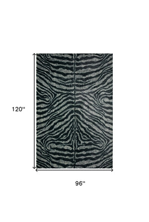 Homeroots 8' X 10' Black And Gray Zebra Print Shag Handmade Non Skid Area Rug  Polyester 491647