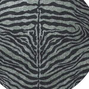 Homeroots 8' X 8' Black And Gray Round Zebra Print Shag Handmade Non Skid Area Rug  Polyester 491648