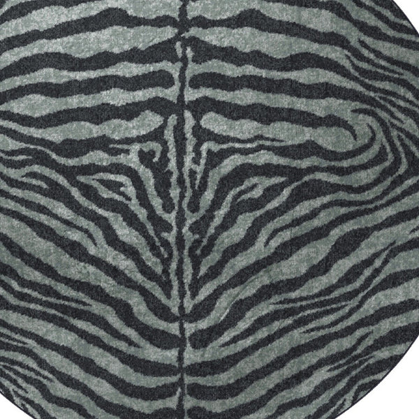Homeroots 8' X 8' Black And Gray Round Zebra Print Shag Handmade Non Skid Area Rug  Polyester 491648