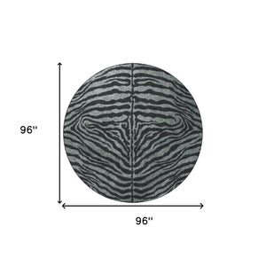 Homeroots 8' X 8' Black And Gray Round Zebra Print Shag Handmade Non Skid Area Rug  Polyester 491648