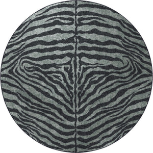 Homeroots 8' X 8' Black And Gray Round Zebra Print Shag Handmade Non Skid Area Rug  Polyester 491648