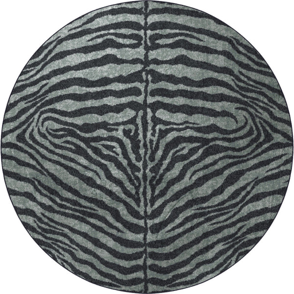 Homeroots 8' X 8' Black And Gray Round Zebra Print Shag Handmade Non Skid Area Rug  Polyester 491648