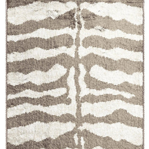Homeroots 2' X 8' Mocha And Cream Zebra Print Shag Handmade Non Skid Runner Rug  Polyester 491650