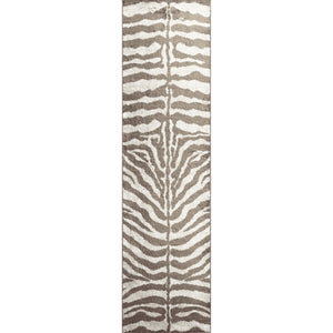 Homeroots 2' X 8' Mocha And Cream Zebra Print Shag Handmade Non Skid Runner Rug  Polyester 491650