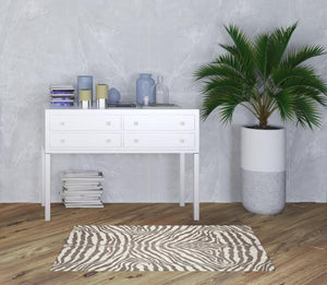 Homeroots 3' X 5' Mocha And Cream Zebra Print Shag Handmade Non Skid Area Rug  Polyester 491651