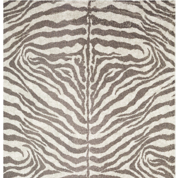 Homeroots 5' X 8' Mocha And Cream Zebra Print Shag Handmade Non Skid Area Rug  Polyester 491652